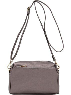Women's Pewter Triple ZIP Small Lightweight Shoulder Purse Crossbody Bag